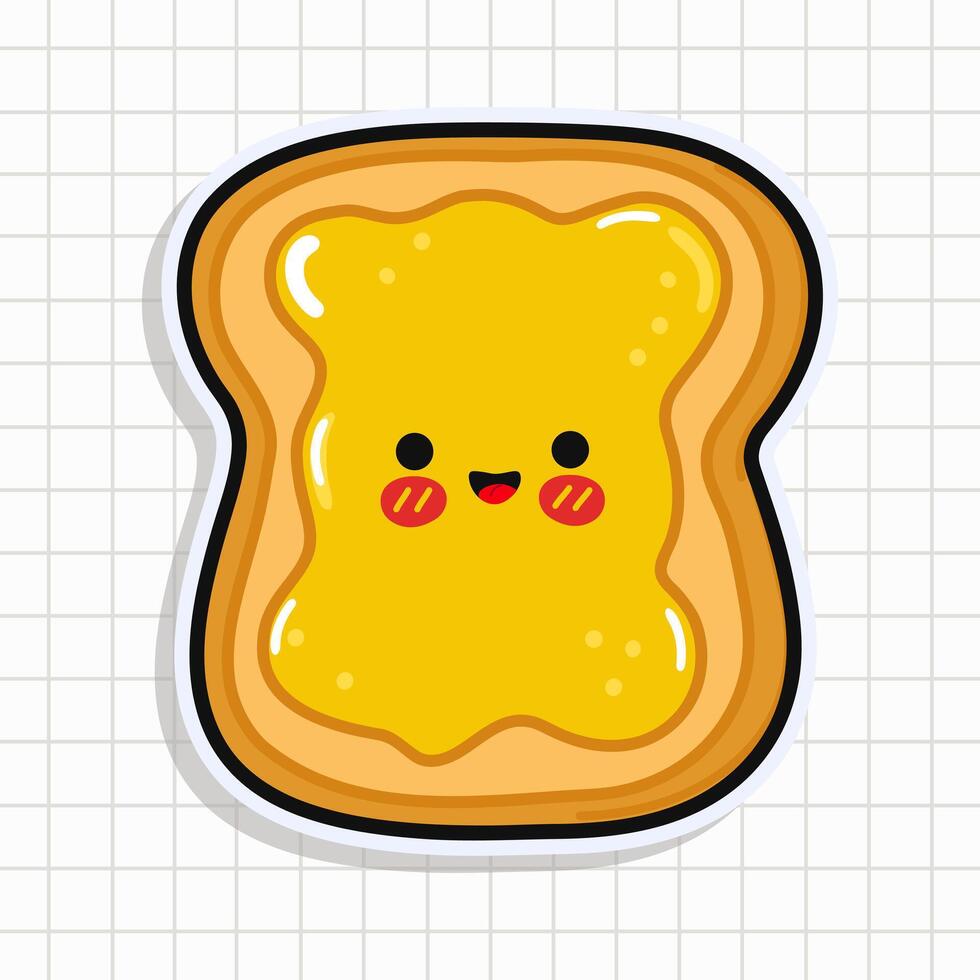 süß komisch Toast mit Honig Aufkleber. Vektor Hand gezeichnet Karikatur kawaii Charakter Illustration Symbol. isoliert Hintergrund Toast mit Honig Charakter Konzept