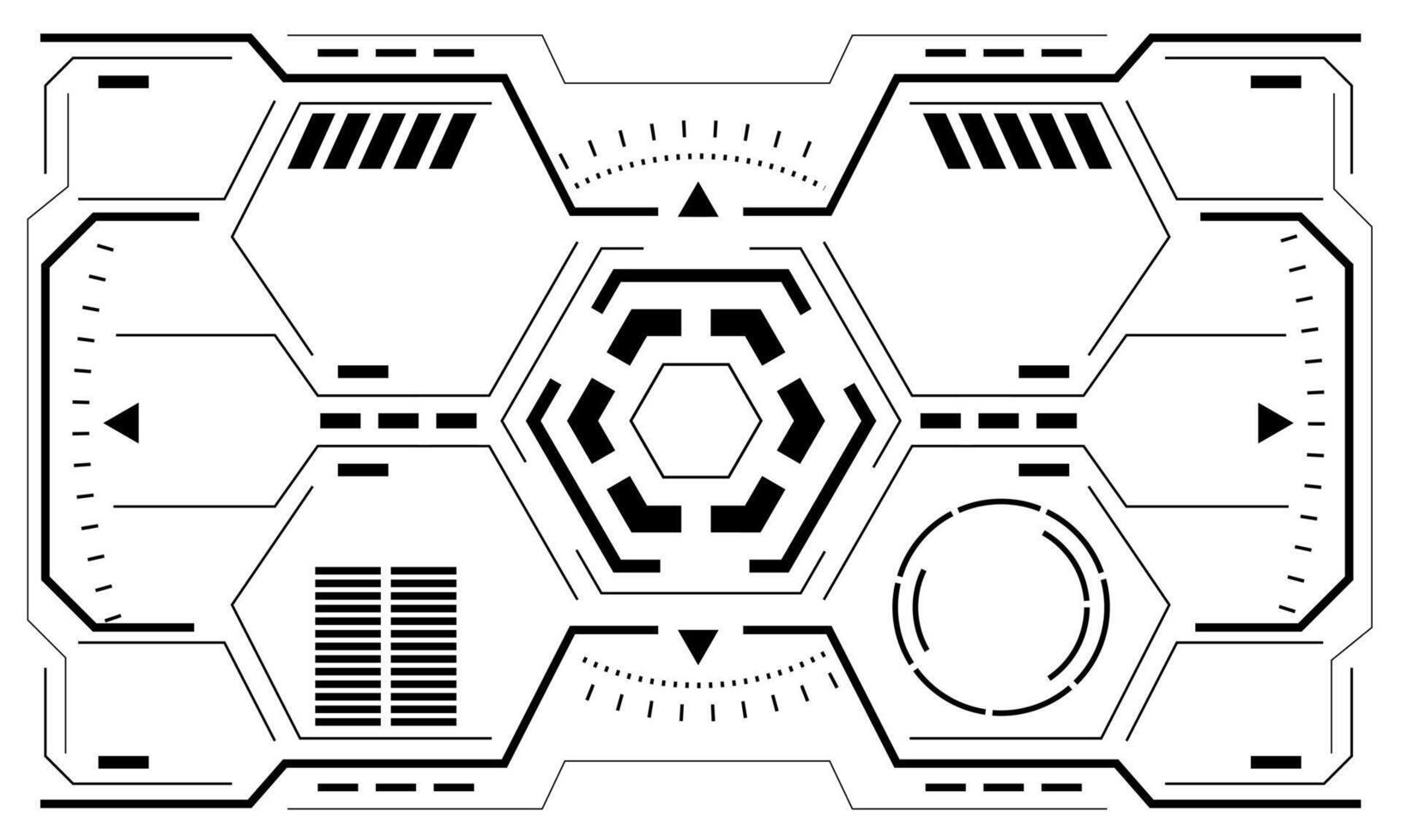 hud Sci-Fi Schnittstelle Bildschirm Aussicht schwarz Hexagon geometrisch Design virtuell Wirklichkeit futuristisch Technologie kreativ Anzeige auf Weiß Vektor