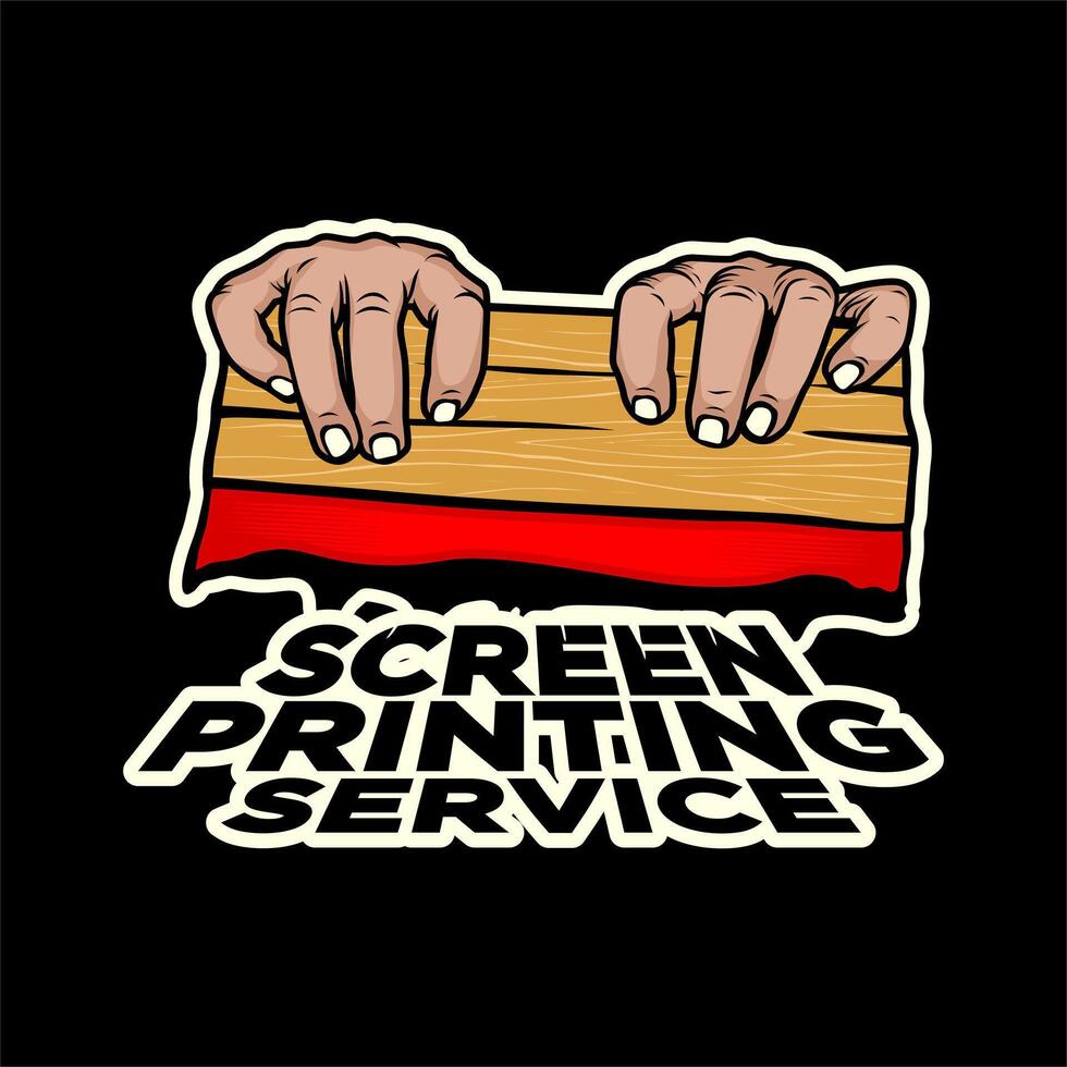 screentryck siden med hand som håller skrapan logotyp designinspiration, designelement för logotyp, affisch, kort, banderoll, emblem, t-shirt. vektor illustration