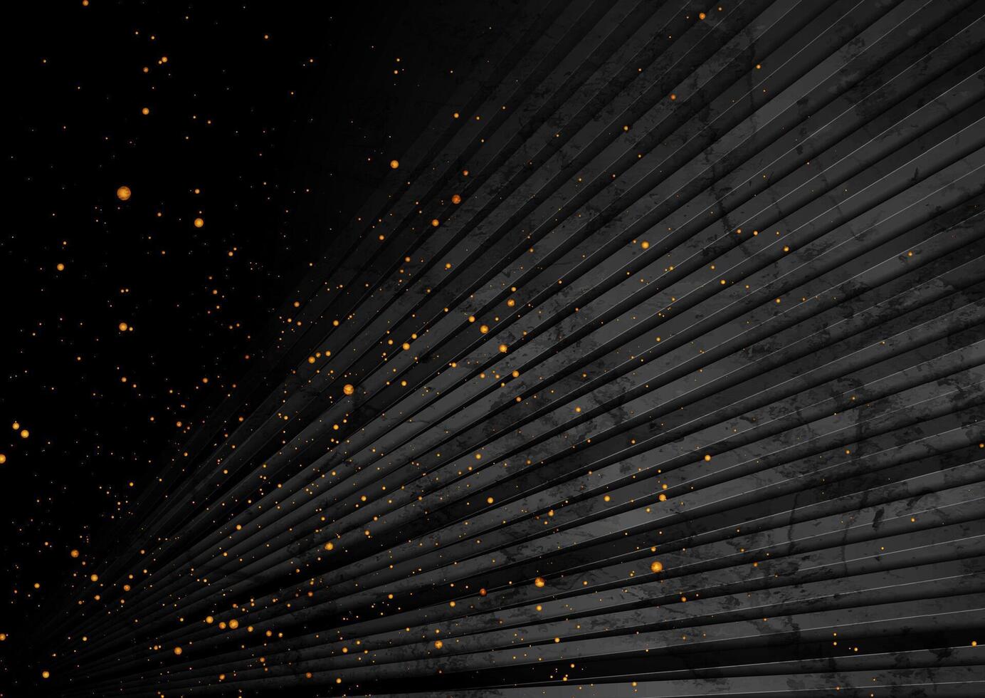 svart grunge textur randig bakgrund med gyllene partiklar vektor