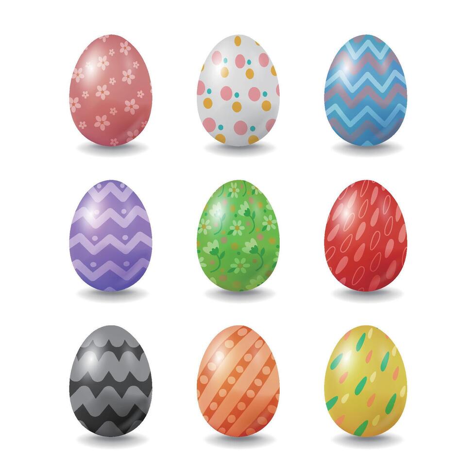 ein Sammlung von Ostern Eier im anders Farben und Muster vektor