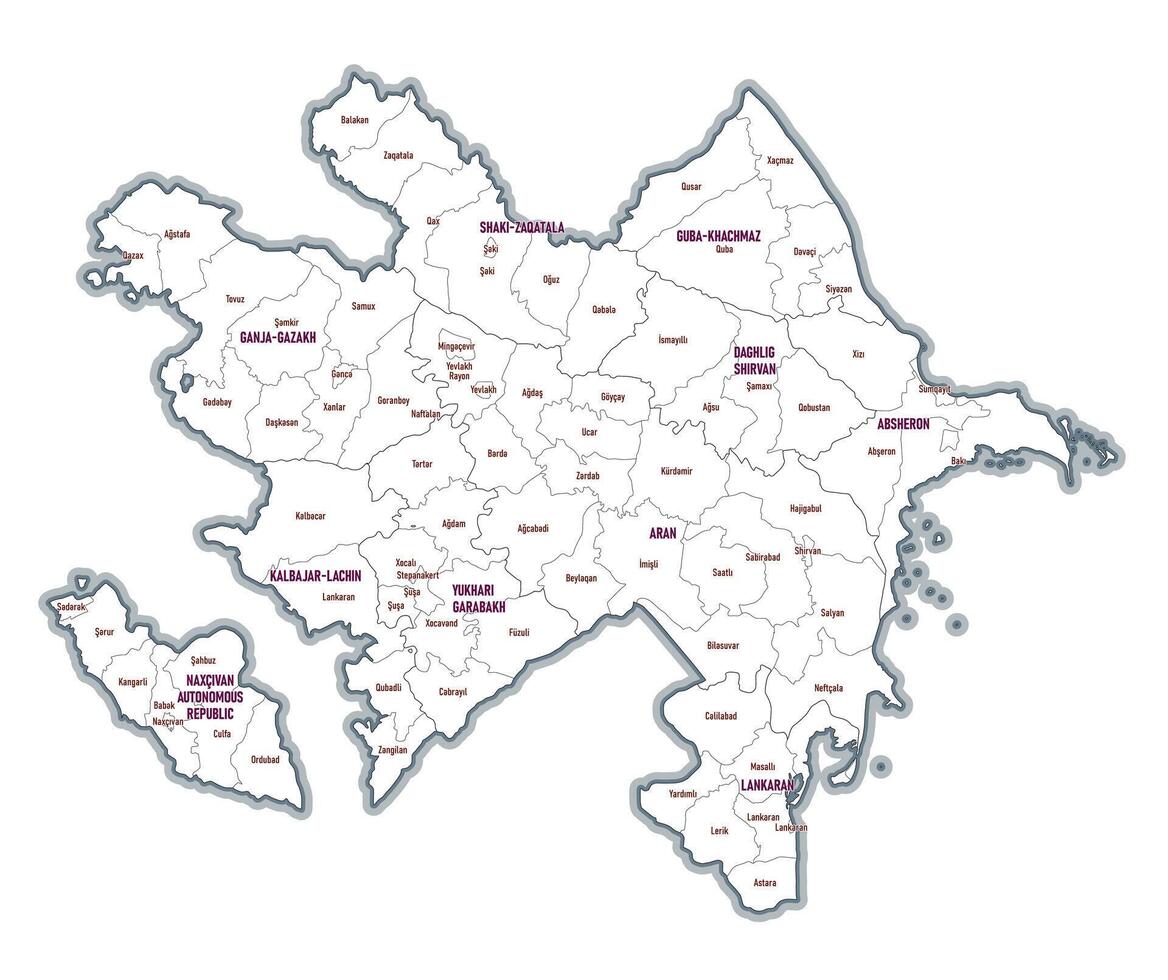 administrative Gliederung Karte von Aserbaidschan zeigen Regionen Provinzen vektor