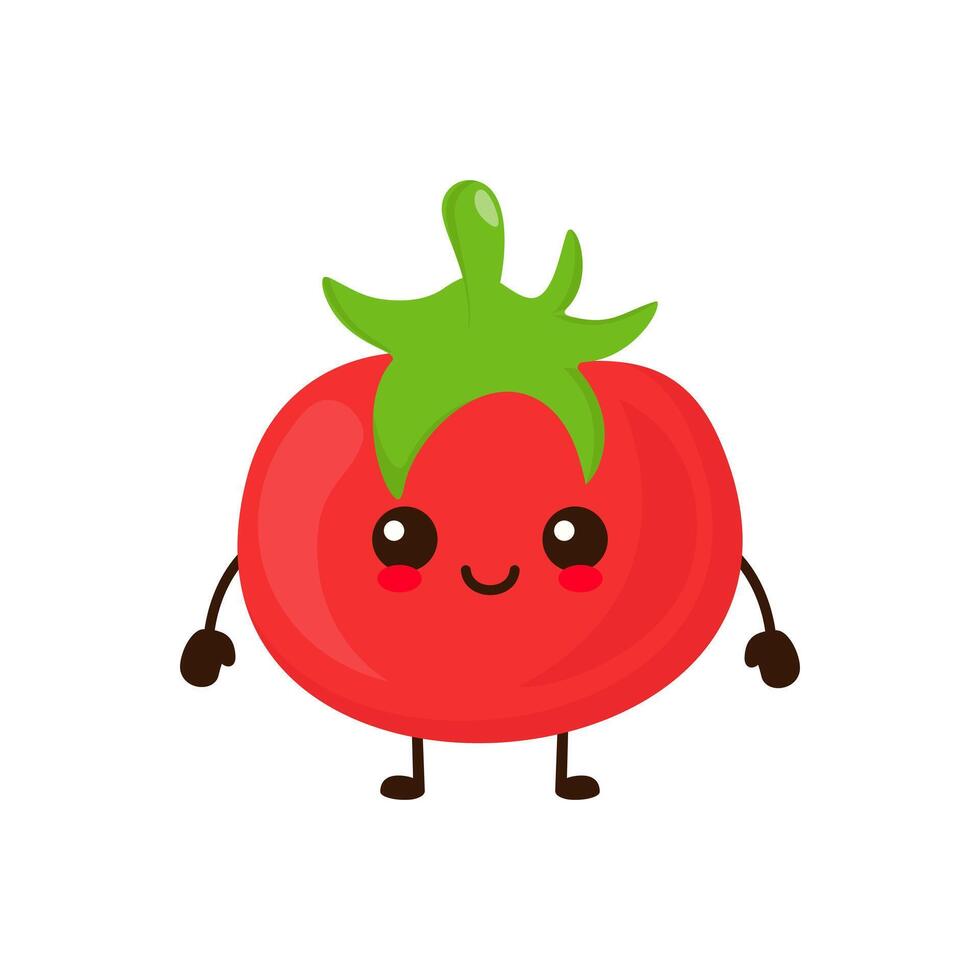söt rolig tomat frukt karaktär. vektor tecknad serie söt karaktär illustration