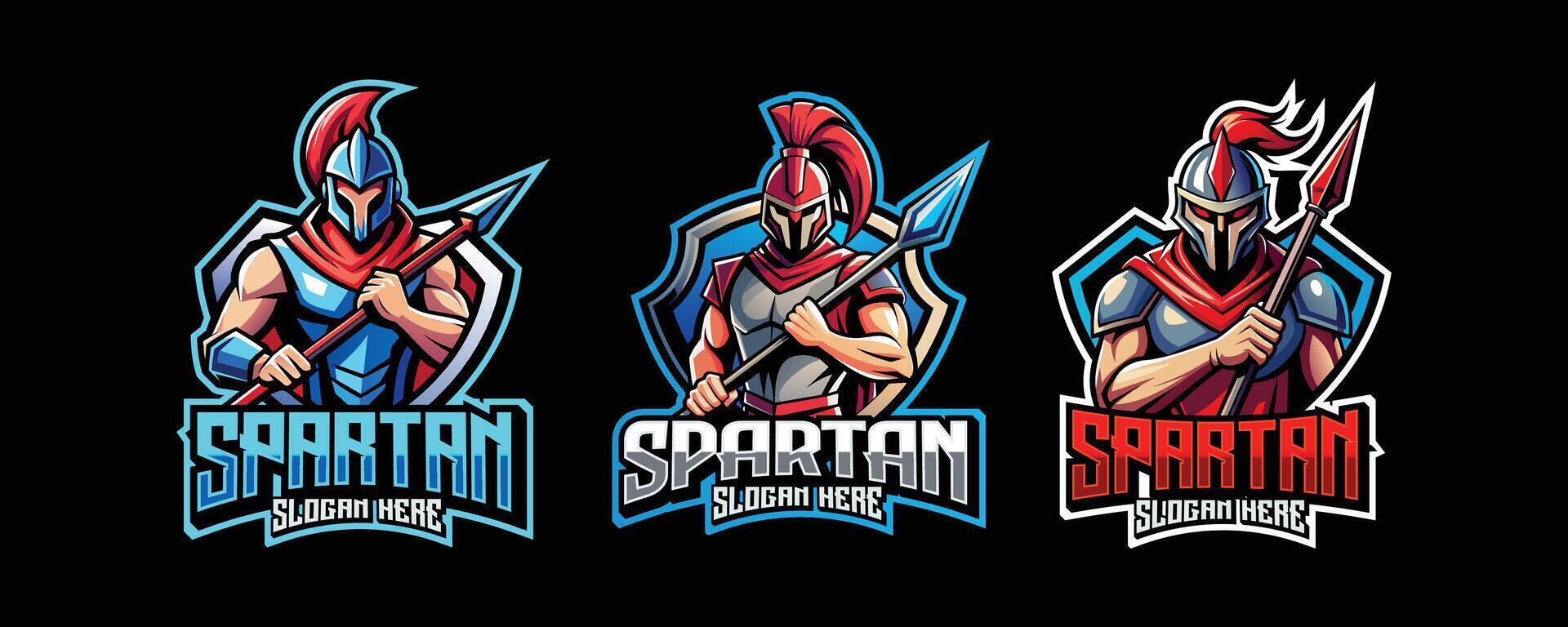 spartansk esport gaming logotyp. uppsättning av spartansk krigare maskot design vektor