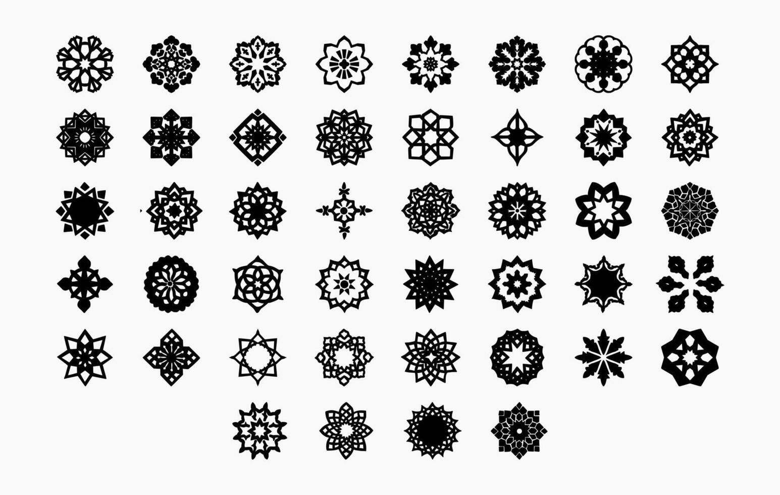 Sammlung von islamisch geometrisch Sammlungen. abstrakt Mandalas. ethnisch dekorativ Elemente. islamisch, Arabisch, indisch, und Ottomane Motive vektor