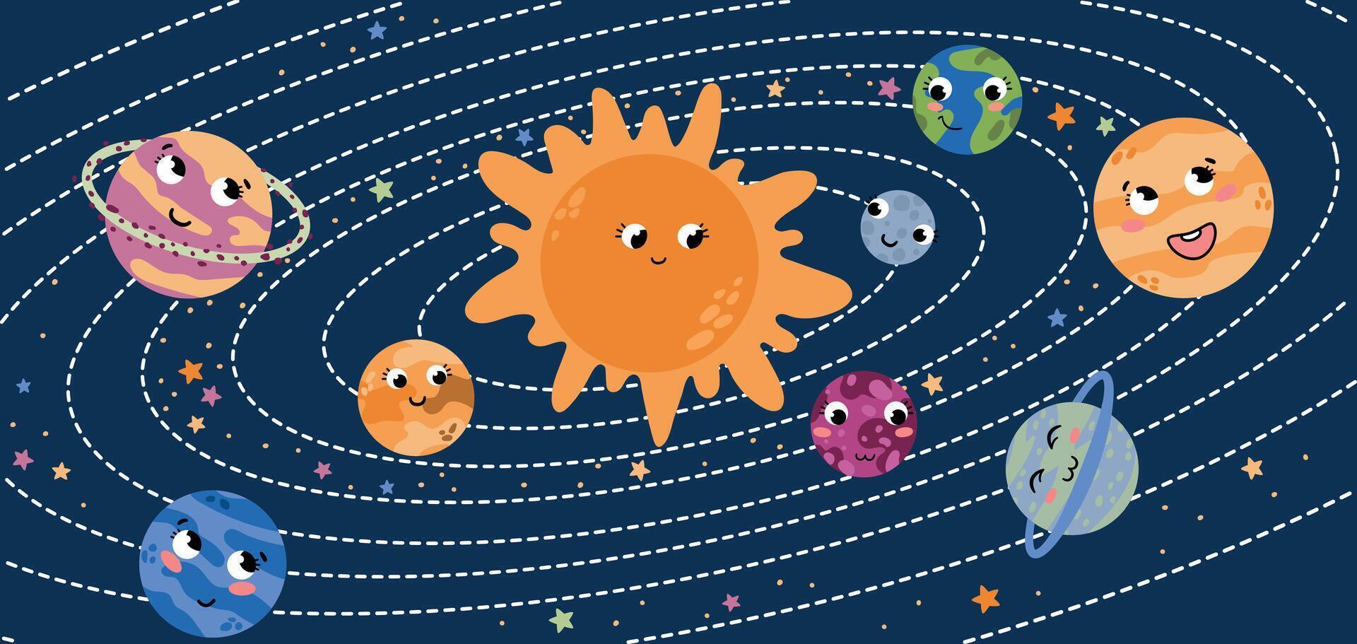 das Solar- System. Vektor Abbildungen von das Planeten von das Solar- System im Karikatur Stil.