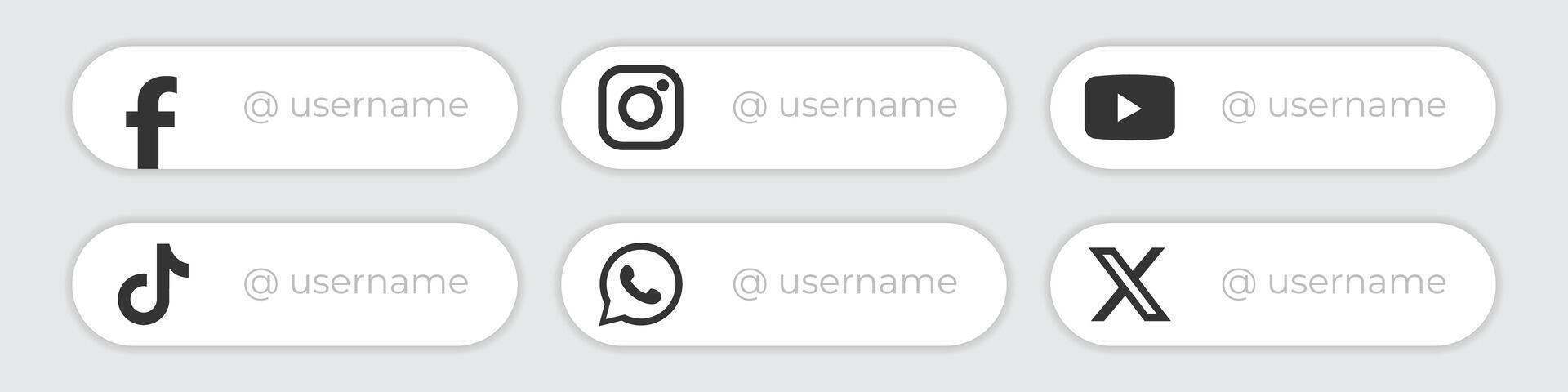 social media lägre tredje ikoner. vektor Användarnamn ikoner. Facebook, Instagram, Youtube, Tick tack, whatsapp, x