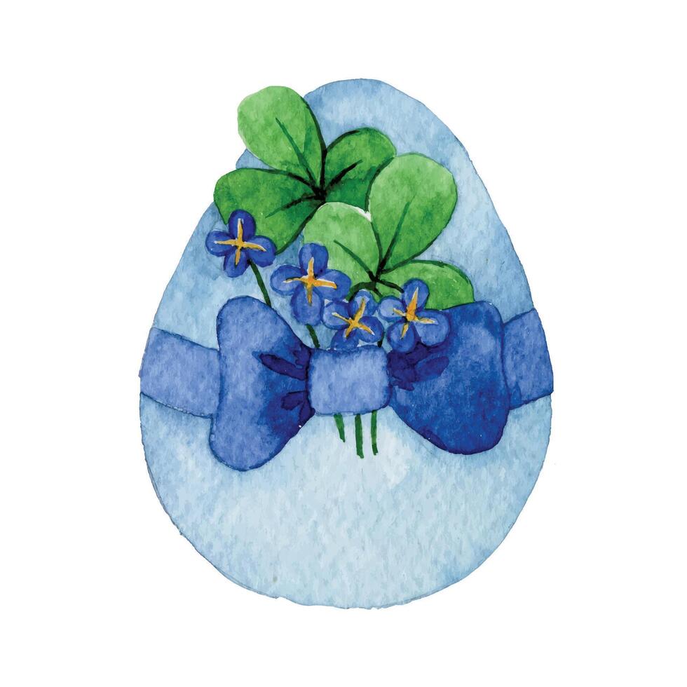 vattenfärg teckning, påsk ägg med en bukett av vår blommor vektor