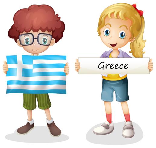 Jungen und Mädchen mit Flagge von Griechenland vektor