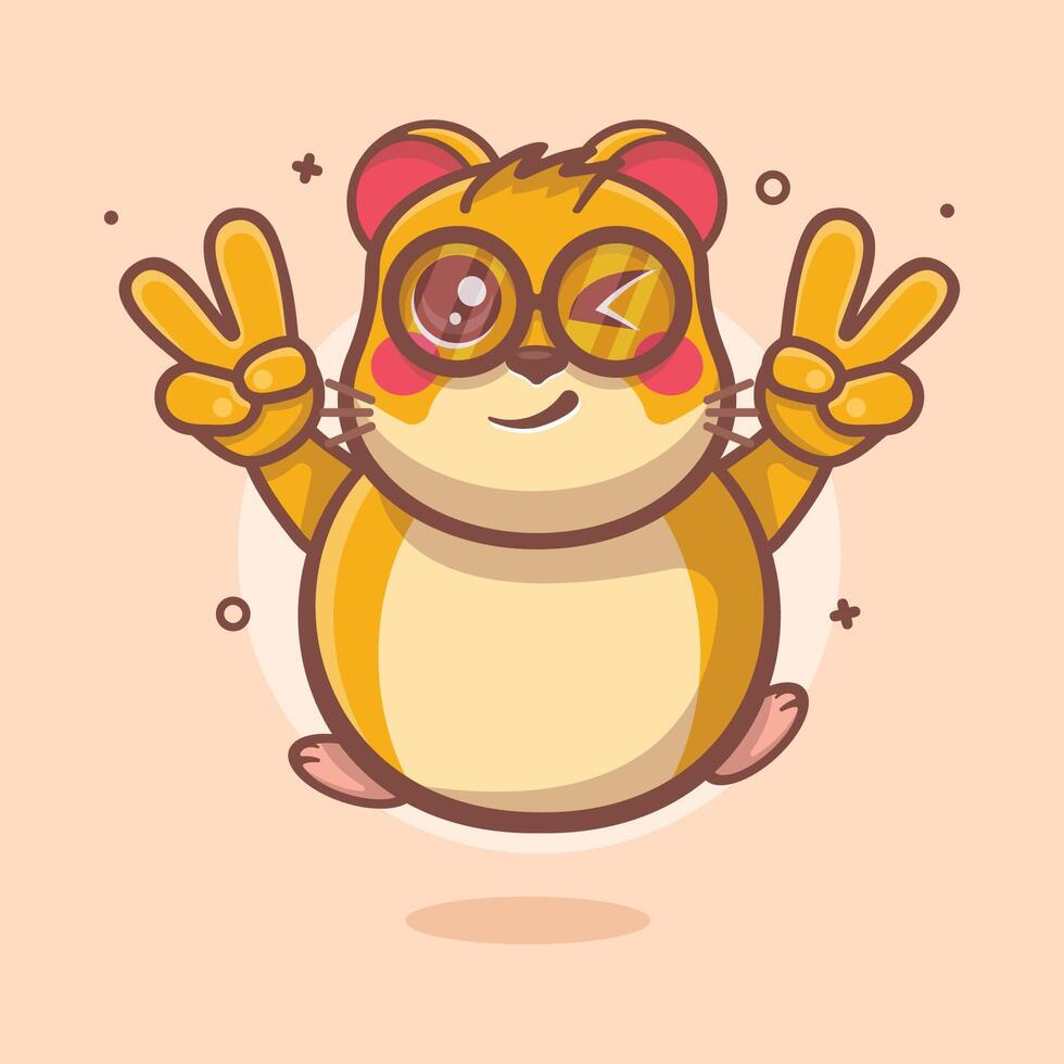 komisch Hamster Charakter Maskottchen mit Frieden Zeichen Hand Geste isoliert Karikatur vektor