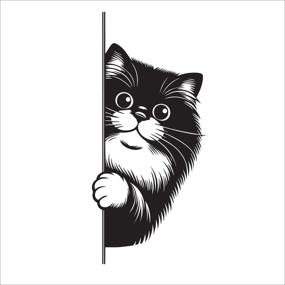 ai genererad kikar sibirisk katt illustration i svart och vit vektor