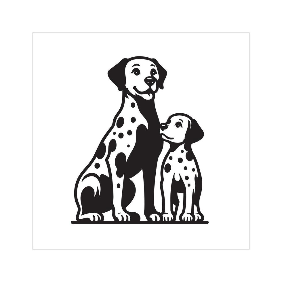 ai genererad dalmatian hund familj ClipArt illustration i svart och vit vektor