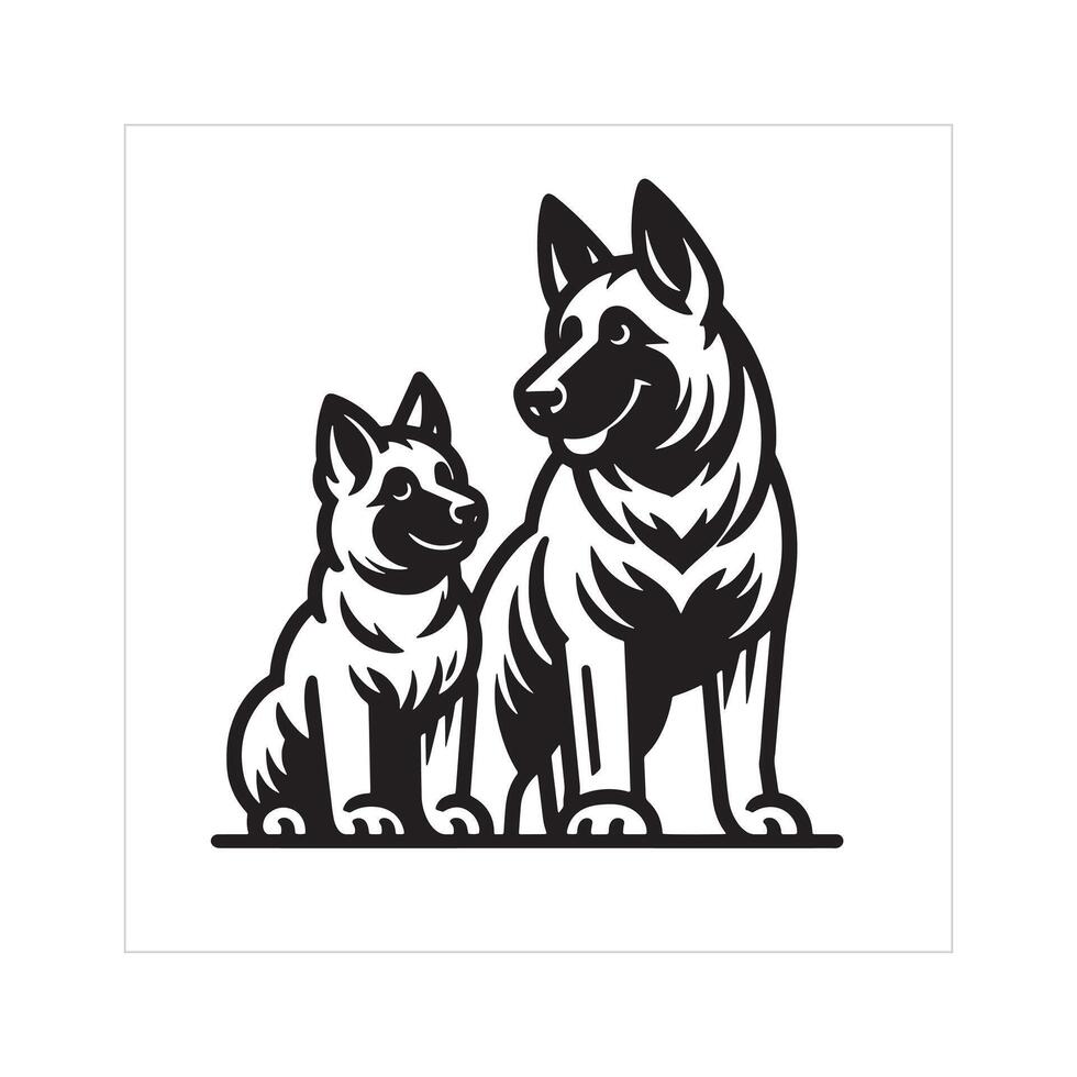 ai genererad belgisk herde hund familj ClipArt illustration i svart och vit vektor