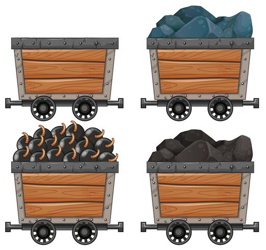 Mining vagnar med stenar och bomber vektor