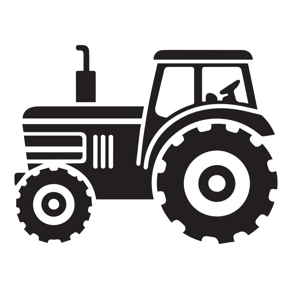 Silhouette von ein Traktor Illustration Vektor mit schwarz alt Traktor auf Weiß Hintergrund, Traktor isoliert auf Weiß Hintergrund