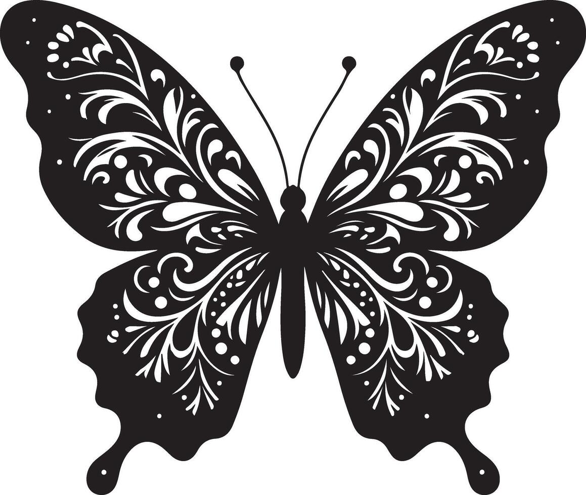 fjärilar och blommor, mönster med fjärilar, uppsättning av fjärilar, flygande fjärilar silhuett svart uppsättning isolerat på vit bakgrund vektor