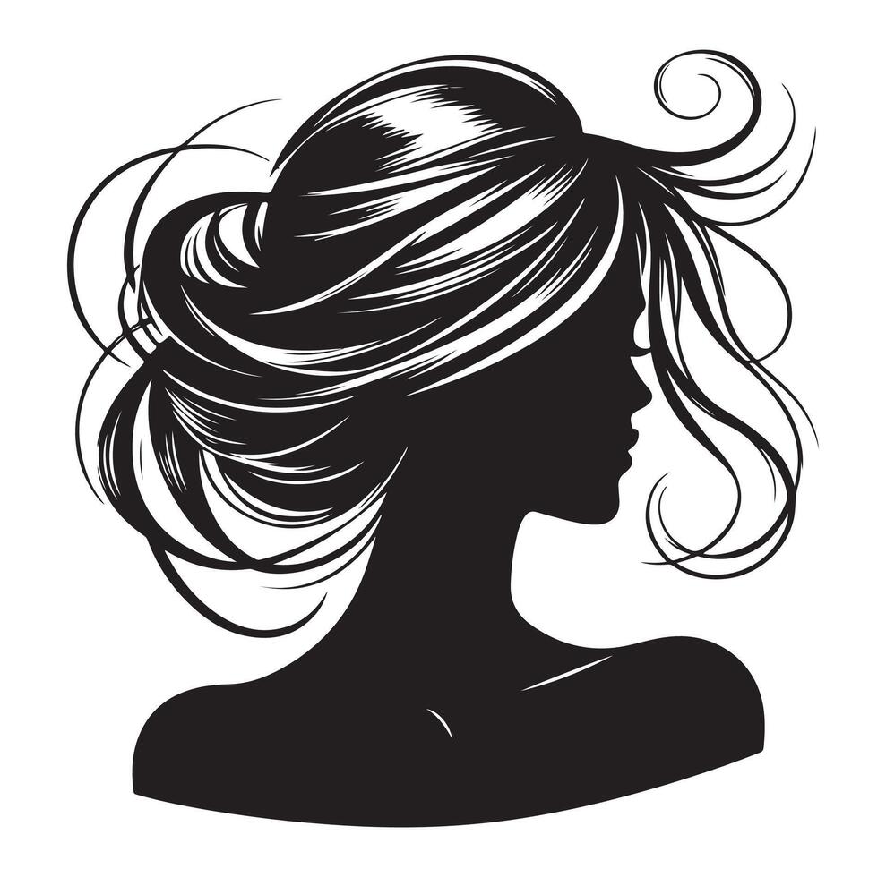 Frau mit Haar Vektor, Silhouette von ein Mädchen, Silhouette von ein Mädchen vektor