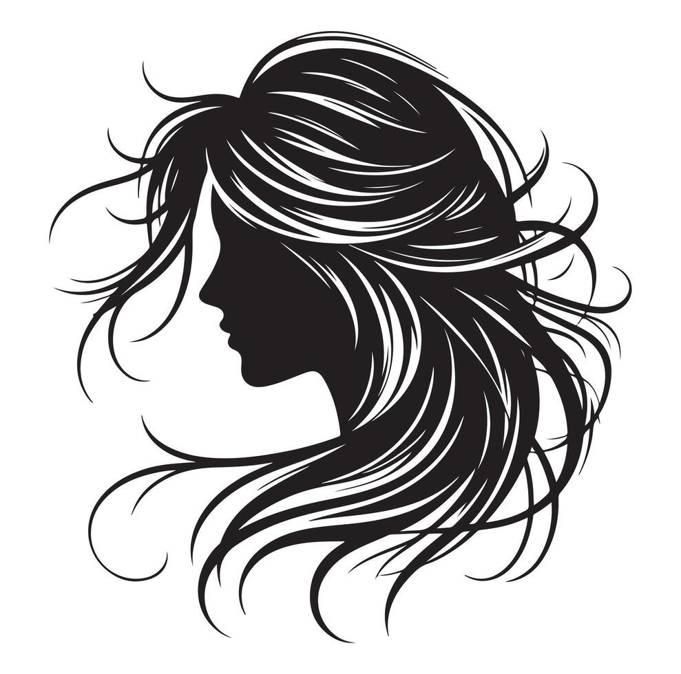 Frau mit Haar Vektor, Silhouette von ein Mädchen, Silhouette von ein Mädchen vektor