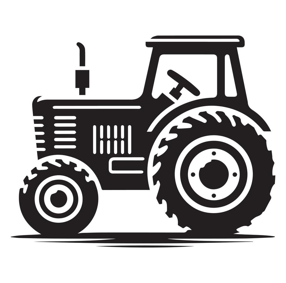 Silhouette von ein Traktor Illustration Vektor mit schwarz alt Traktor auf Weiß Hintergrund, Traktor isoliert auf Weiß Hintergrund