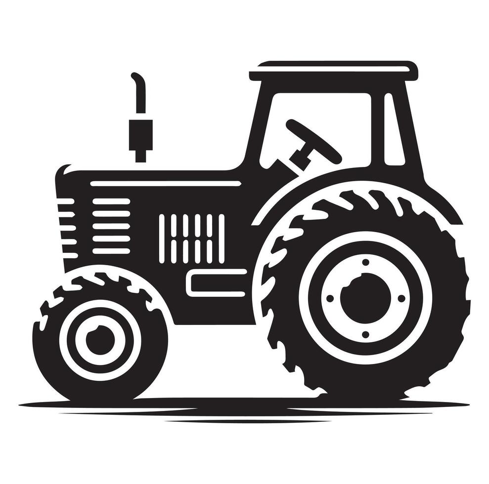 silhuett av en traktor illustration vektor med svart gammal traktor på vit bakgrund, traktor isolerat på vit bakgrund