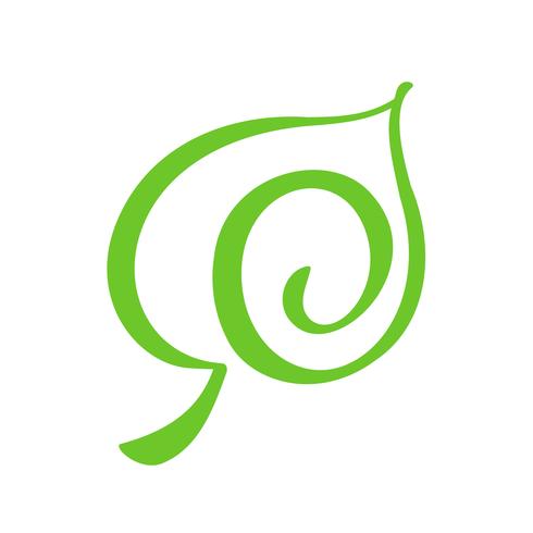 Logo grönt blad av te. Ekologi naturelement vektor ikon organisk skönhet. Eco veganisk bio kalligrafi handritad illustration