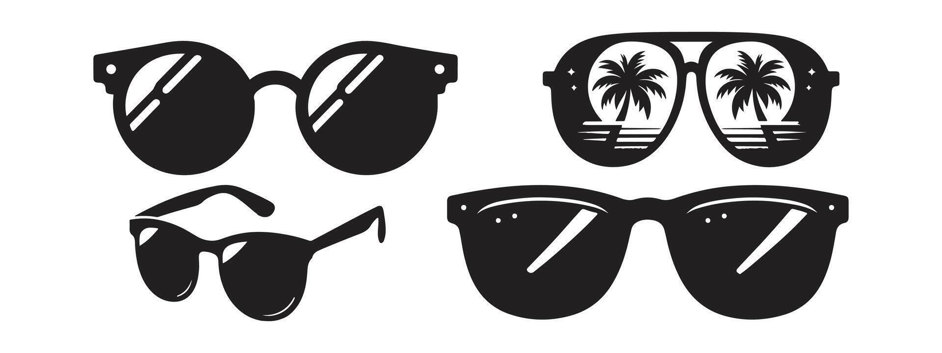 schwarz Sonnenbrille Satz. Sonnenbrille Symbol Vektor Illustration. schwarz Sonnenbrille, Herren Brille Silhouette