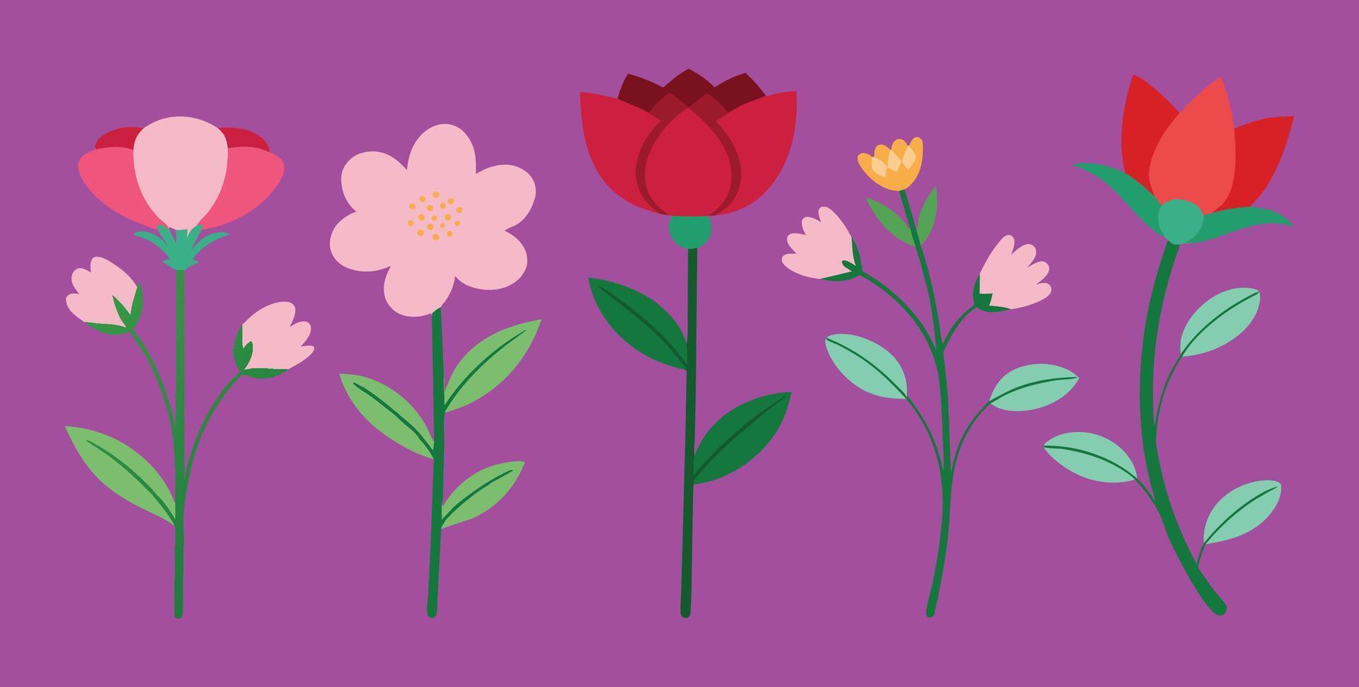 uppsättning av platt blommor vektor illustration