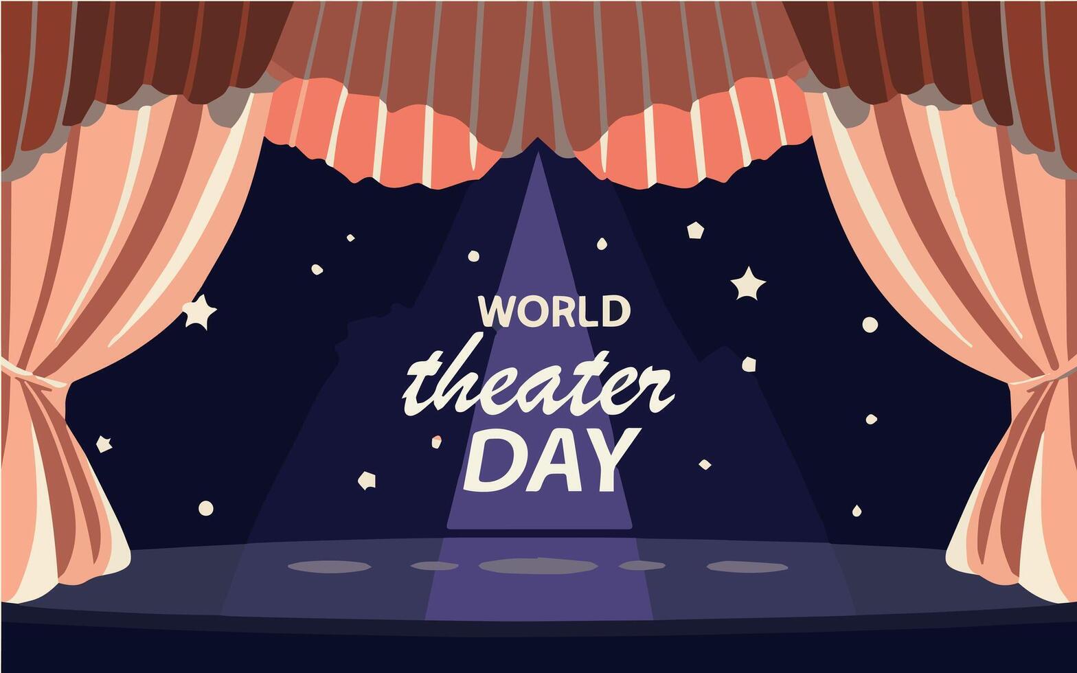 värld teater dag, Mars 27, konceptuell hälsning kort, med ridå och skede med röd sammet ridå. värld teater dag baner design vektor