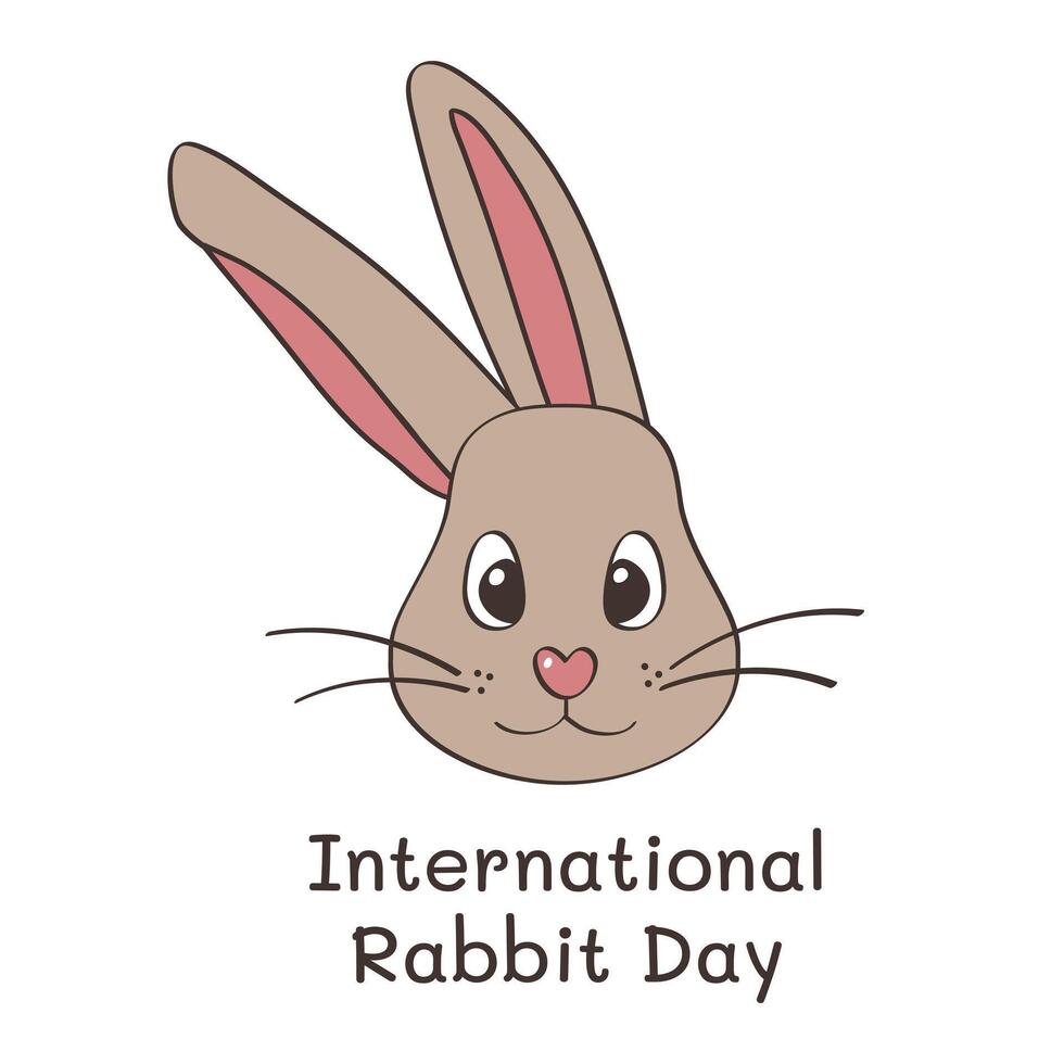 internationell kanin dag. huvud av en söt beige hare. Semester kort med text. barns kontur teckning. affisch. vektor illustration