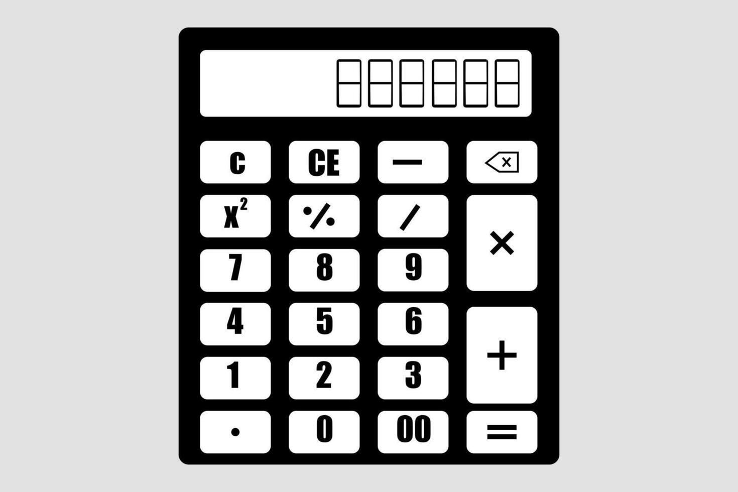 en fullt designad svart Färg kalkylator med tal och tecken på de knapp med vit skärm visa vektor