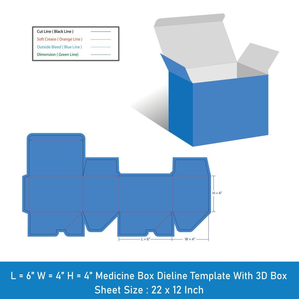 Medizin Tablets Box Dieline Vorlage, Vektor Design