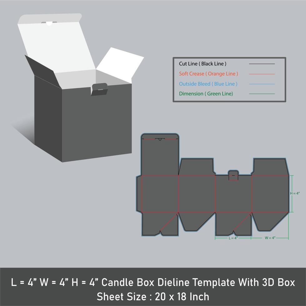 Kerze Box Dieline Vorlage, Vektor Design