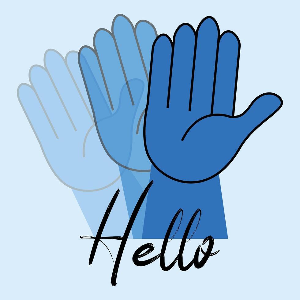 Hej skakig hand. minimalistisk Hej begrepp. blå hand vektor illustration.
