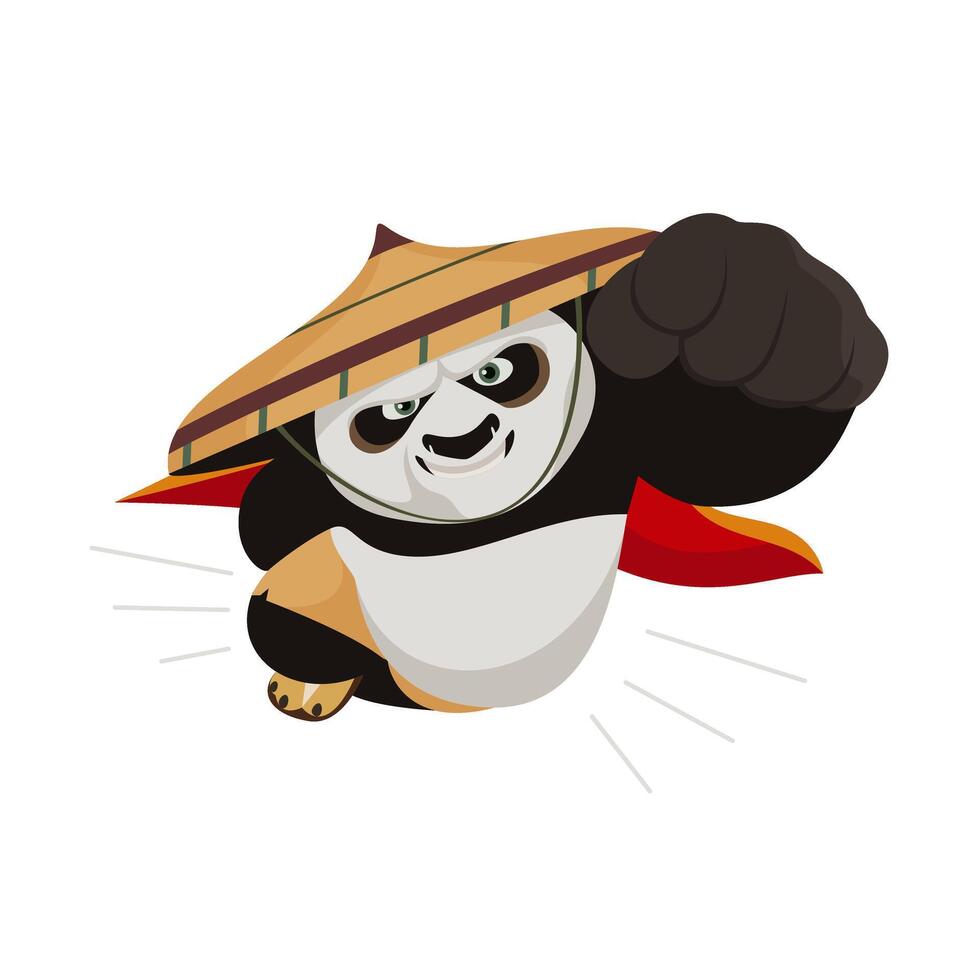 das Panda fliegt nach vorne mit Super Stärke. Kung fu. Vektor Illustration