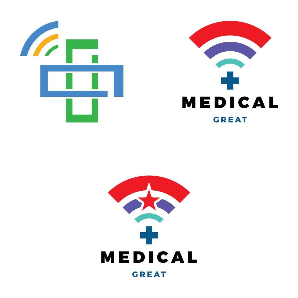 einstellen von medizinisch, Krankenhaus, Kreuz oder Plus online Symbol Logo Design Vorlage vektor