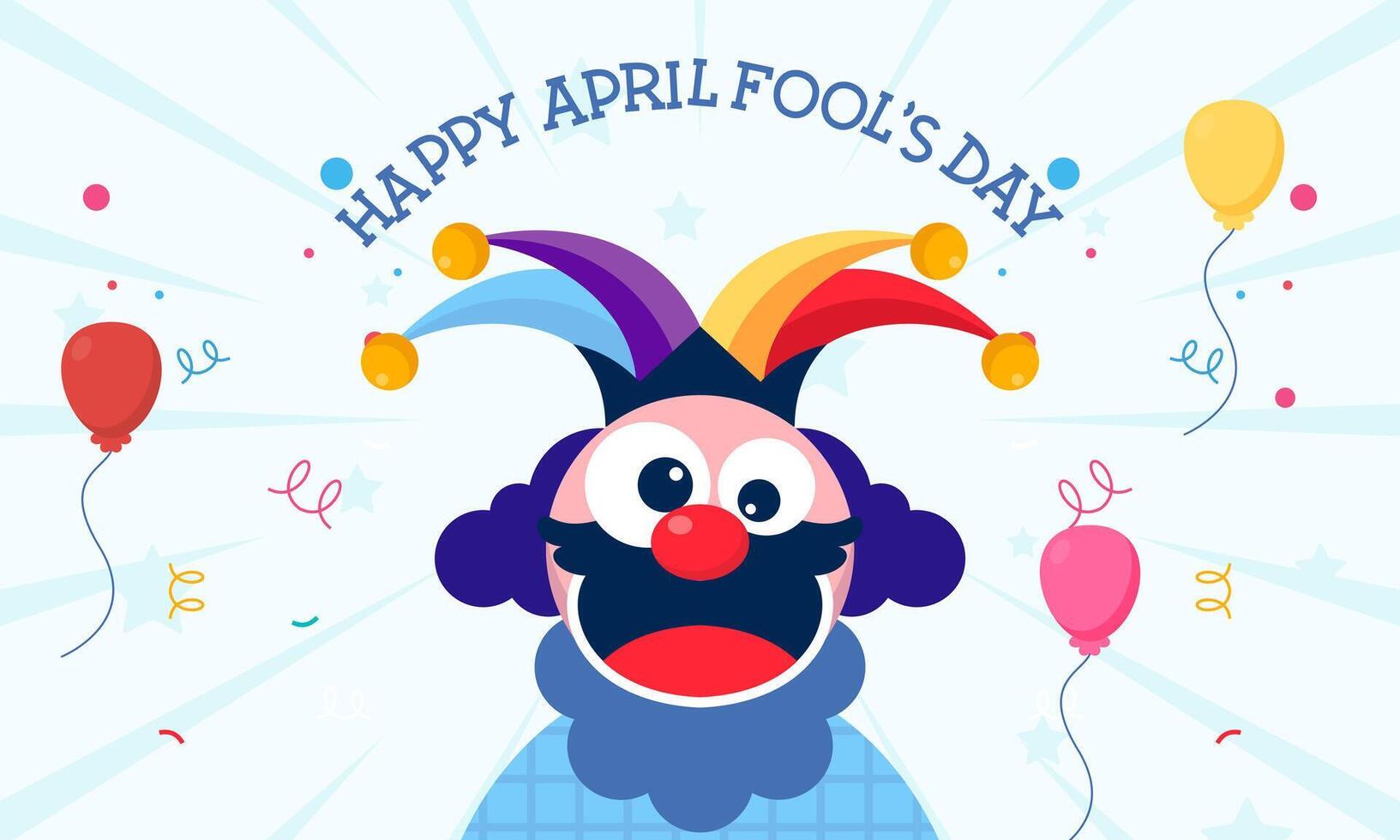 Lycklig april dårar dag vektor begrepp med clown, rolig hatt, och överraskning ikoner