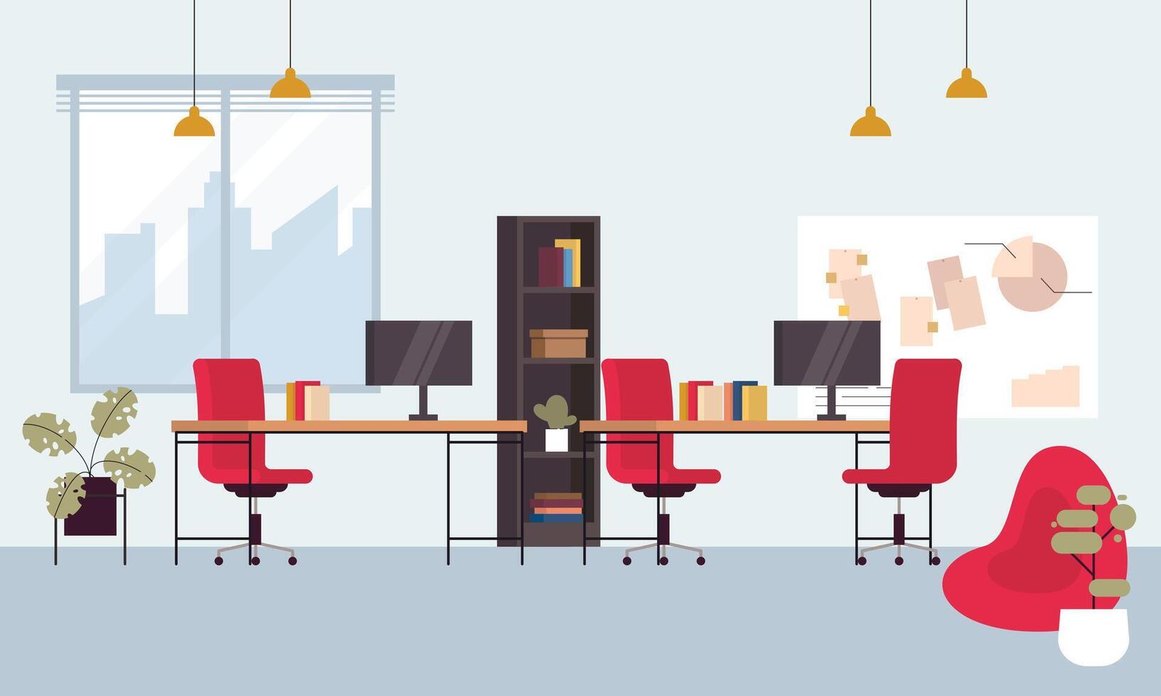 kreativ und modern Arbeitsplatz. modern minimalistisch leeren Büro Innere Konzept Illustration vektor