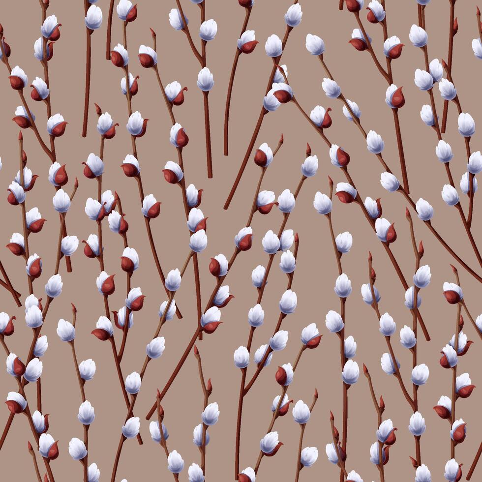 sömlös mönster med vide grenar. vår textur för påsk. bra för tapet, textilier, omslag papper, scrapbooking vektor