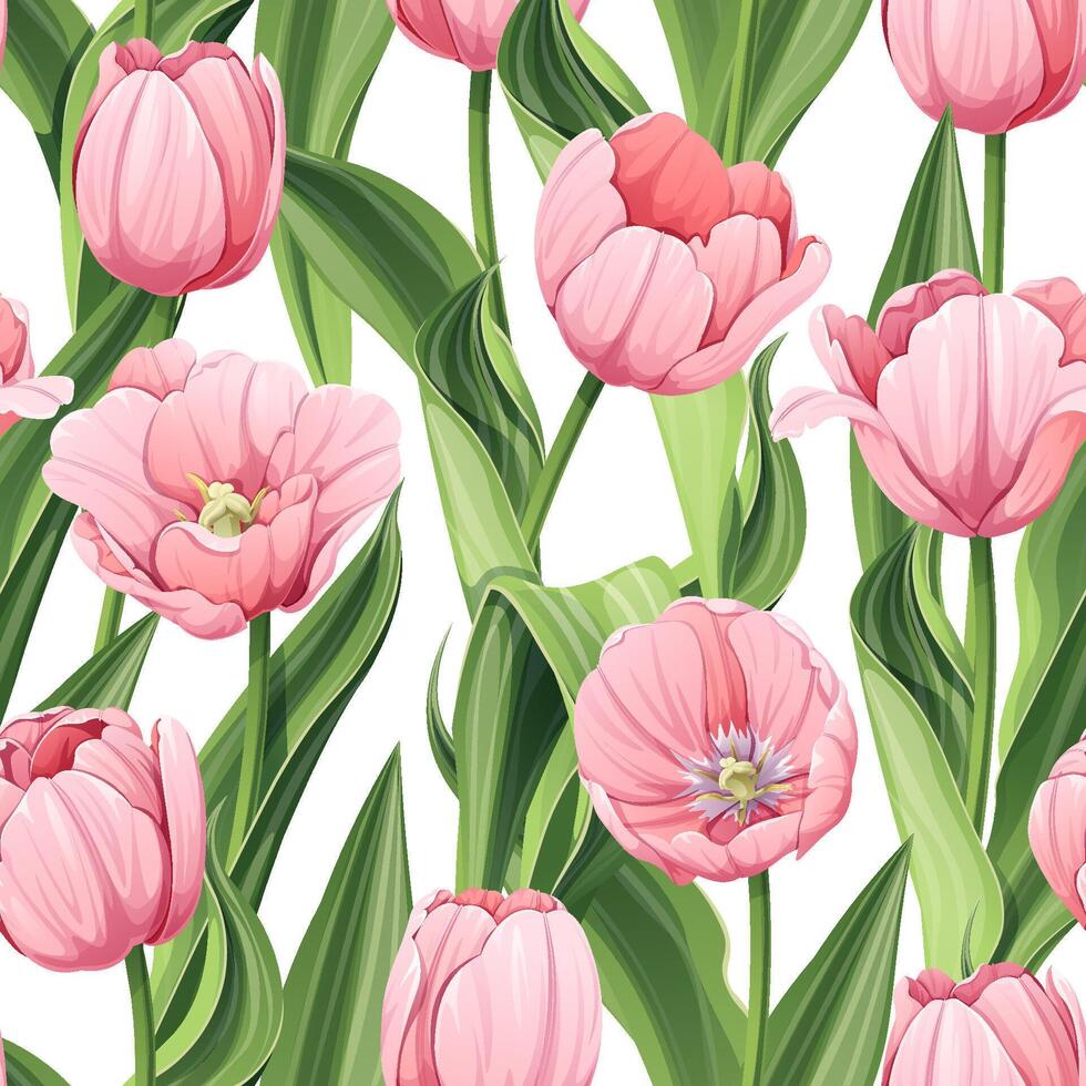 nahtlos Muster mit Rosa Tulpen. Hintergrund zum März 8, Mutter Tag. Textur mit Frühling Blumen. großartig zum Verpackung Papier, Textilien, Stoff, Hintergrund, usw vektor