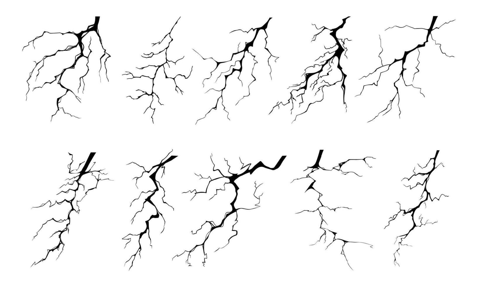 blixt- strejk bult silhuetter vektor illustration uppsättning.