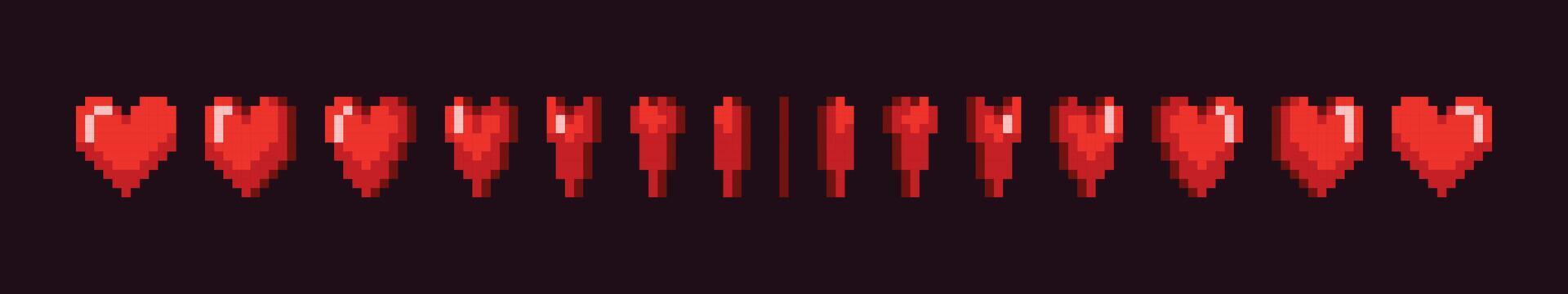 pixel konst hjärta. retro hjärtan rotation för gammal konsoler video spel. tecknad serie spel animerad pixeled röd ikon för arkad spel. objekt snurra vektor illustration