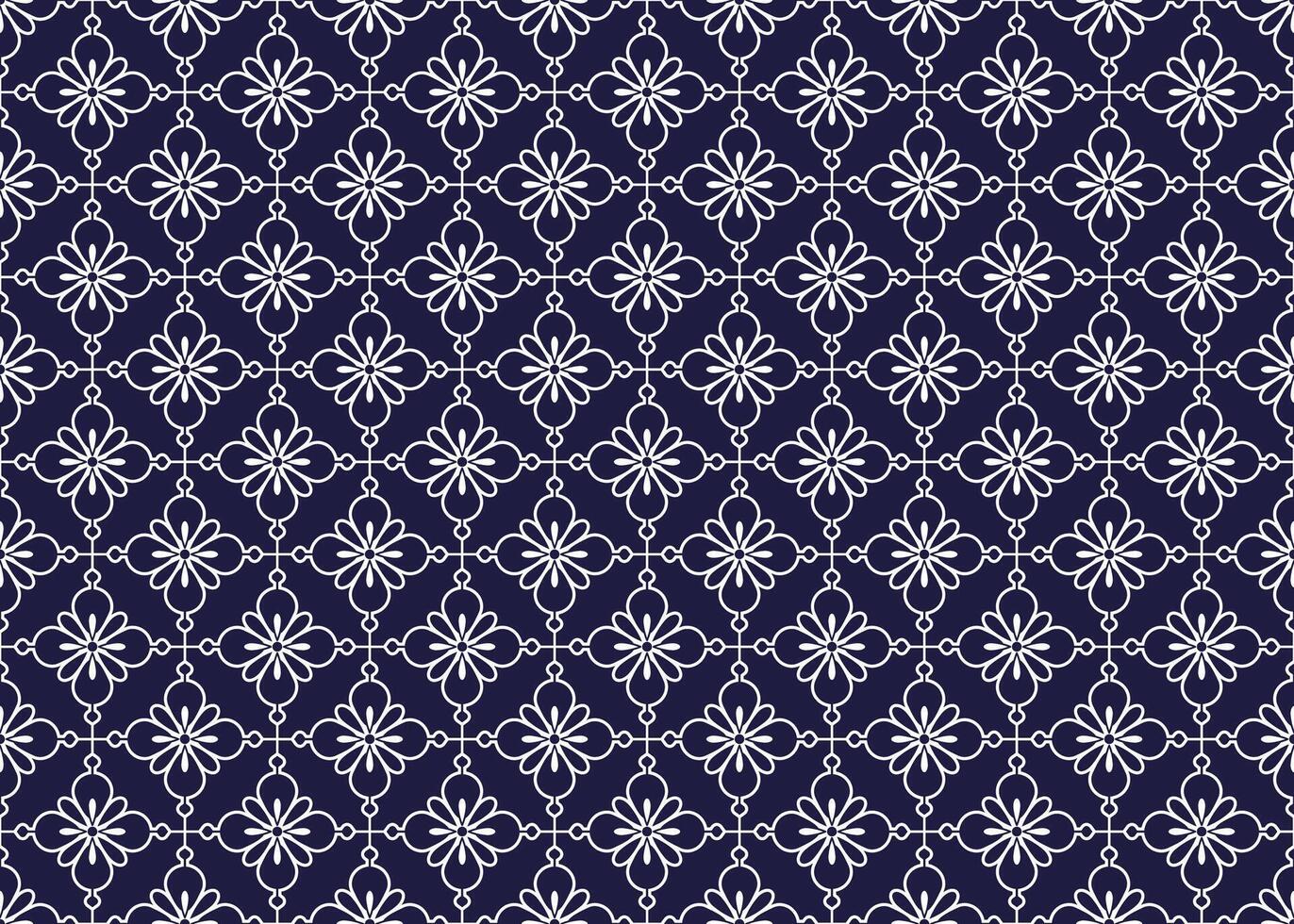Symbol geometrisch Weiß Linie Blumen auf dunkel Blau Hintergrund nahtlos Muster zum Stoff Teppich Hintergrund Verpackung usw. vektor
