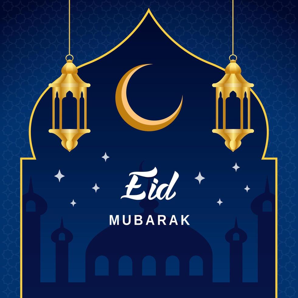 eid Mubarak Poster Hintergrund mit golden islamisch Laterne und golden Halbmond vektor