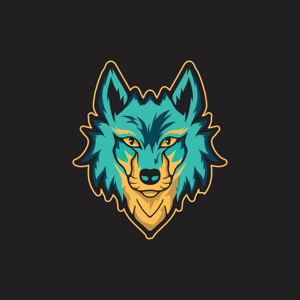 Wolf Kopf Logo im Grün und Gelb vektor