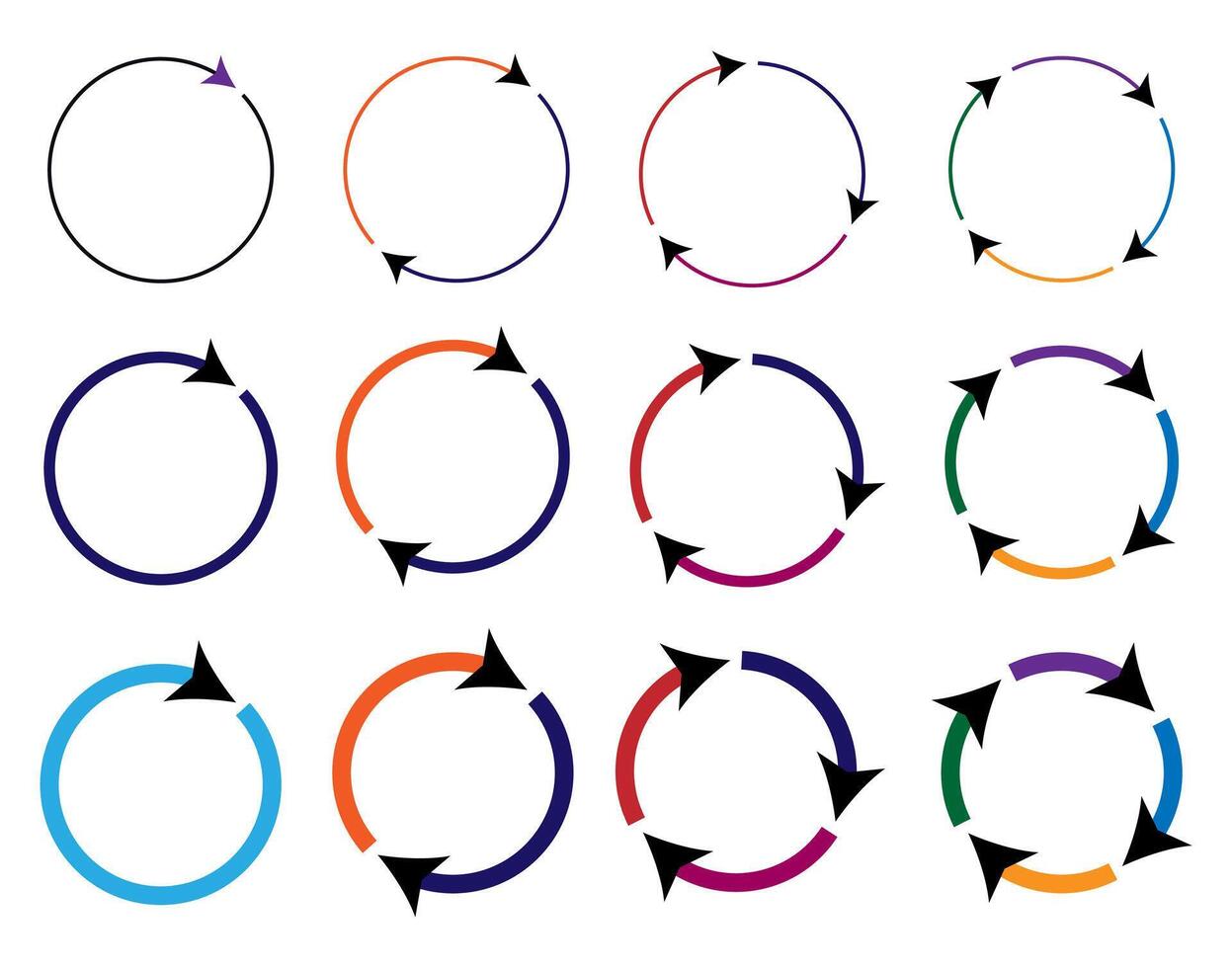 annorlunda cirkulär och annorlunda tjocklek cirkulär pilar tecken symboler vektor illustration.