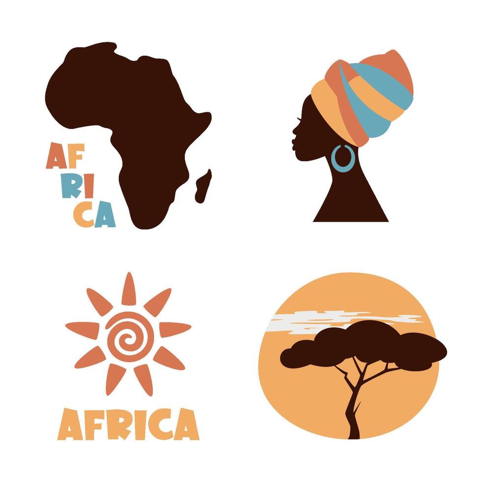 afrika och safari element och ikoner. afrika logotyp design vektor mall. afrika Karta. resa, safari målarfärger