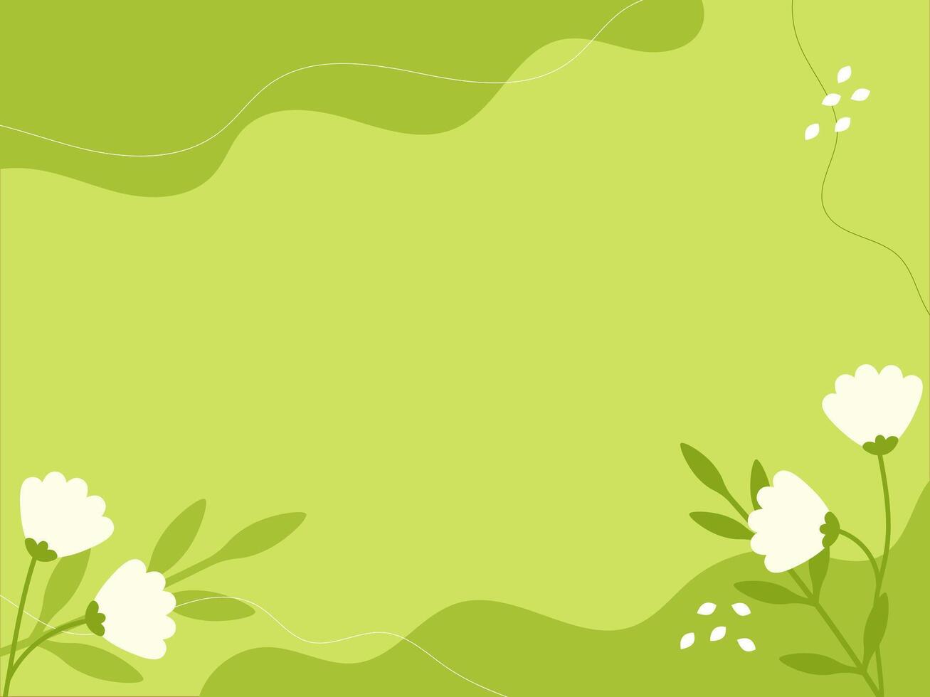 abstrakt Hintergrund im Grün Farben mit Blumen. Hand gezeichnet Frühling Vorlage mit Kopieren Raum Text. modern eben Vektor Illustration