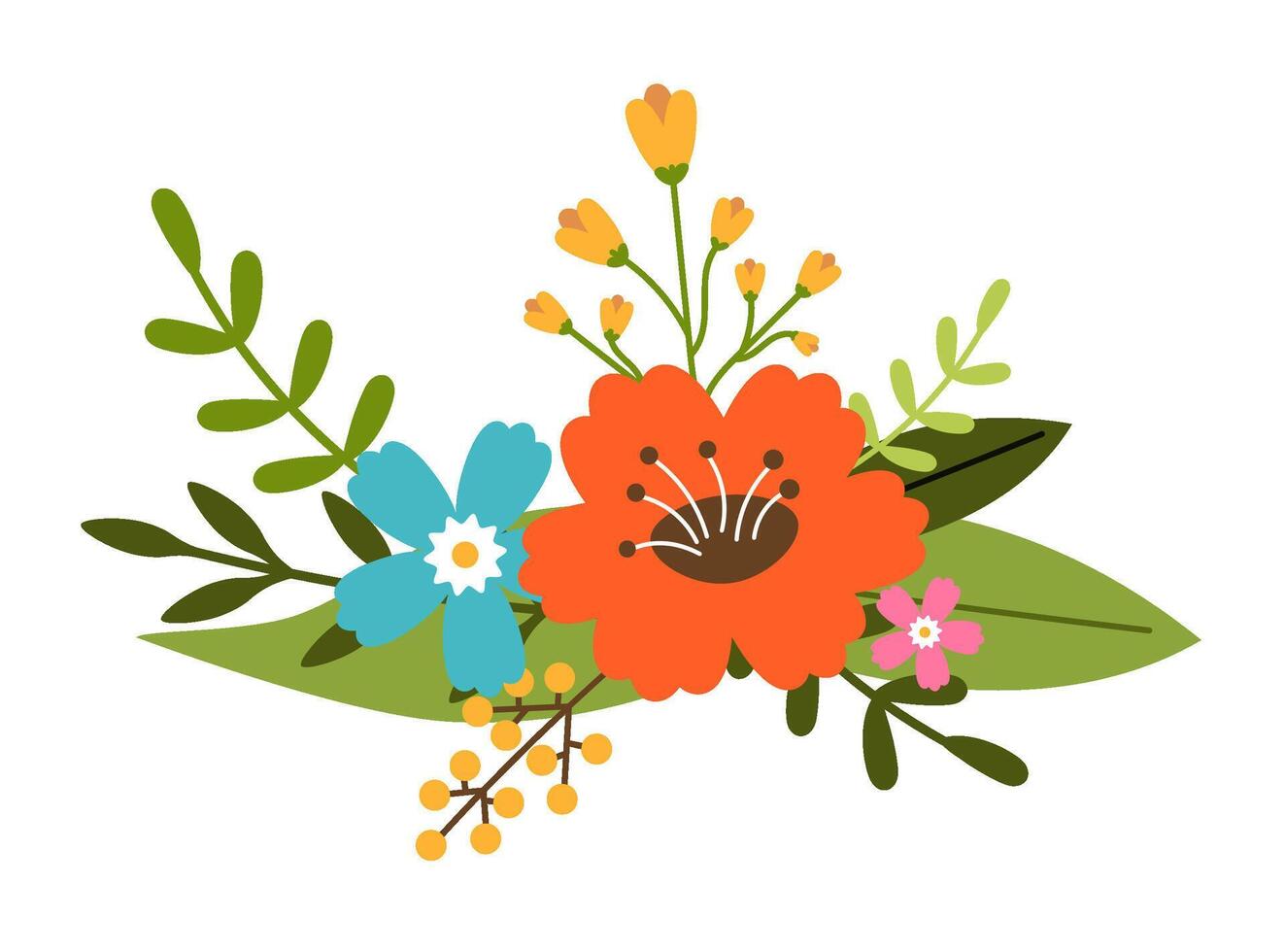 blommig ClipArt av färgrik blommor och löv. romantisk botaniska vektor arrangemang för bröllop, hälsning, och valentine kort design vektor