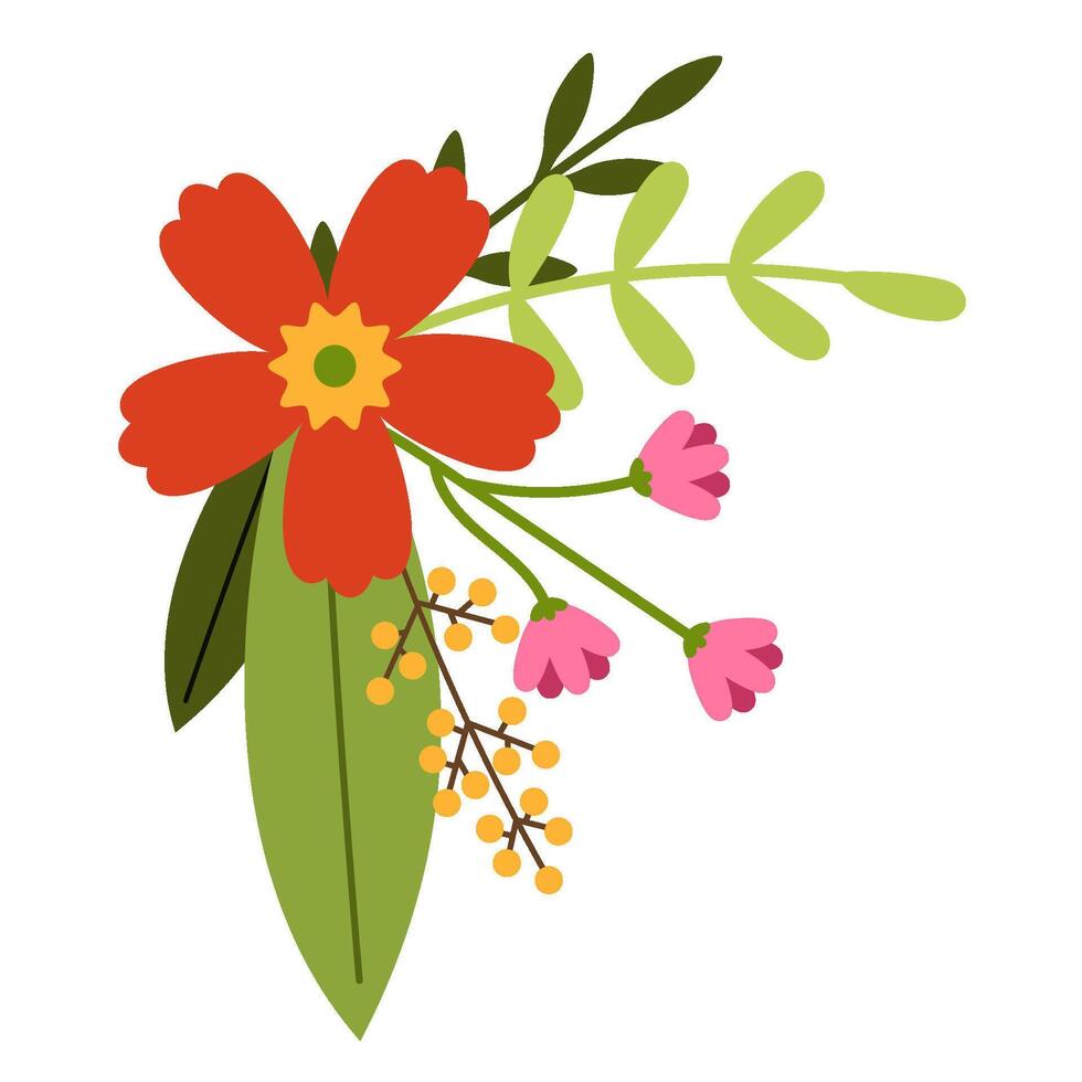 Blumen- Clip Art von rot Blumen und Blätter. romantisch botanisch Vektor Anordnung zum Hochzeit, Gruß, und Valentinstag Karte Design Vektor