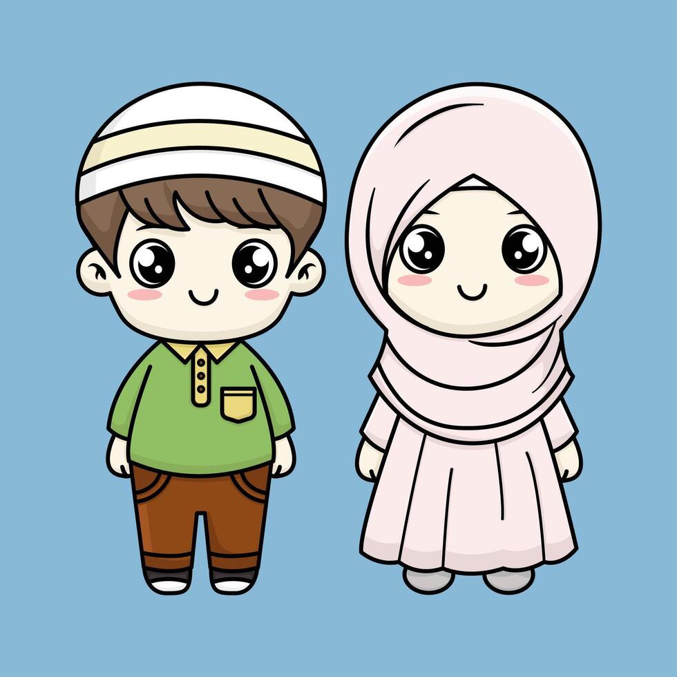 süß Muslim Paar Karikatur vektor
